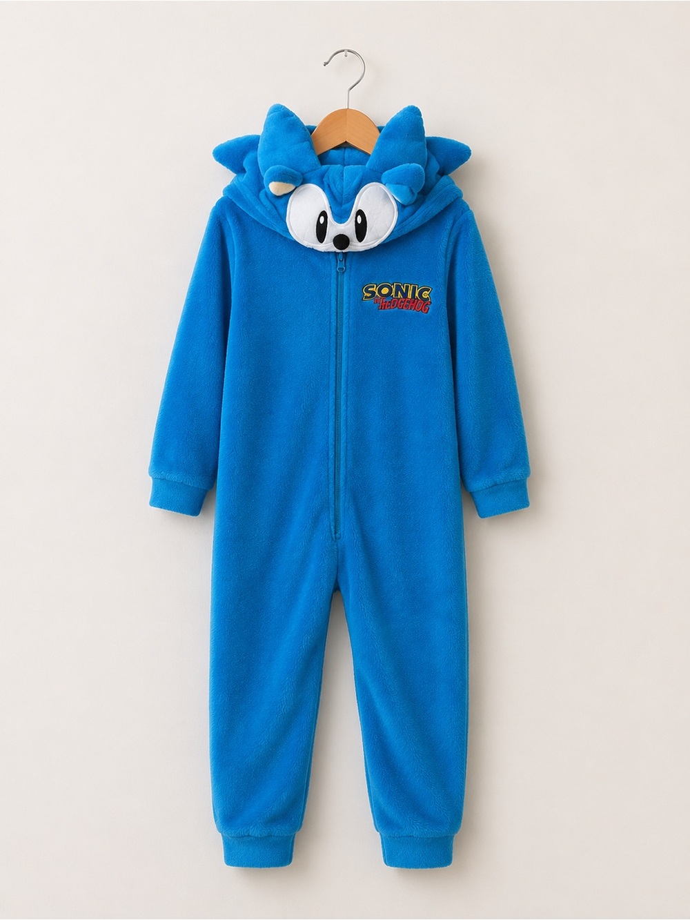 Sonic Themed Blue Kids One-Piece Fleece Romper